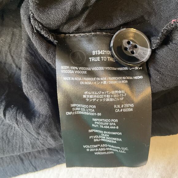 Volcom Women Dress L (10) Black Floral A-Line Button Short Sleeve Knee Length - Picture 3 of 9